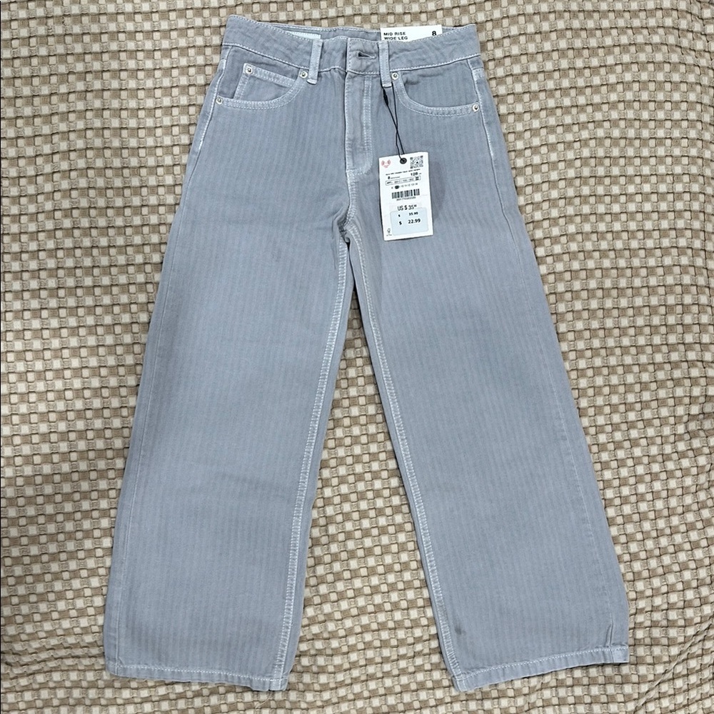 Zara Gray Wide-Leg Jeans High-Rise Cropped